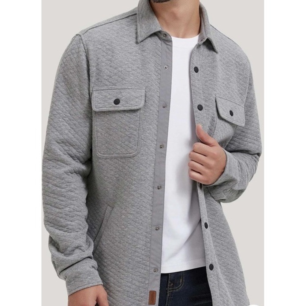 New‎ Cloudveil Quilted Jacquard Shirt Jacket Shacket Mens Snaps Pockets Gray XL
